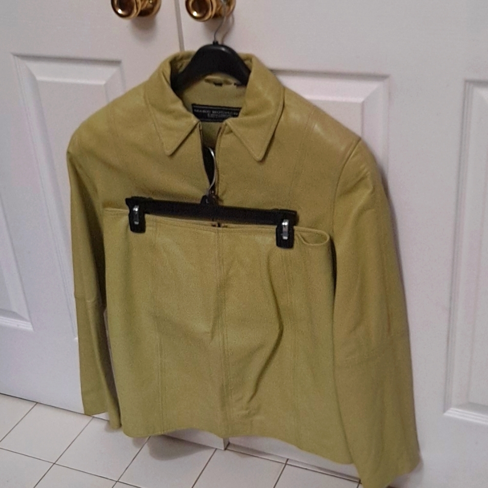 Mint green leather 2 piece suit